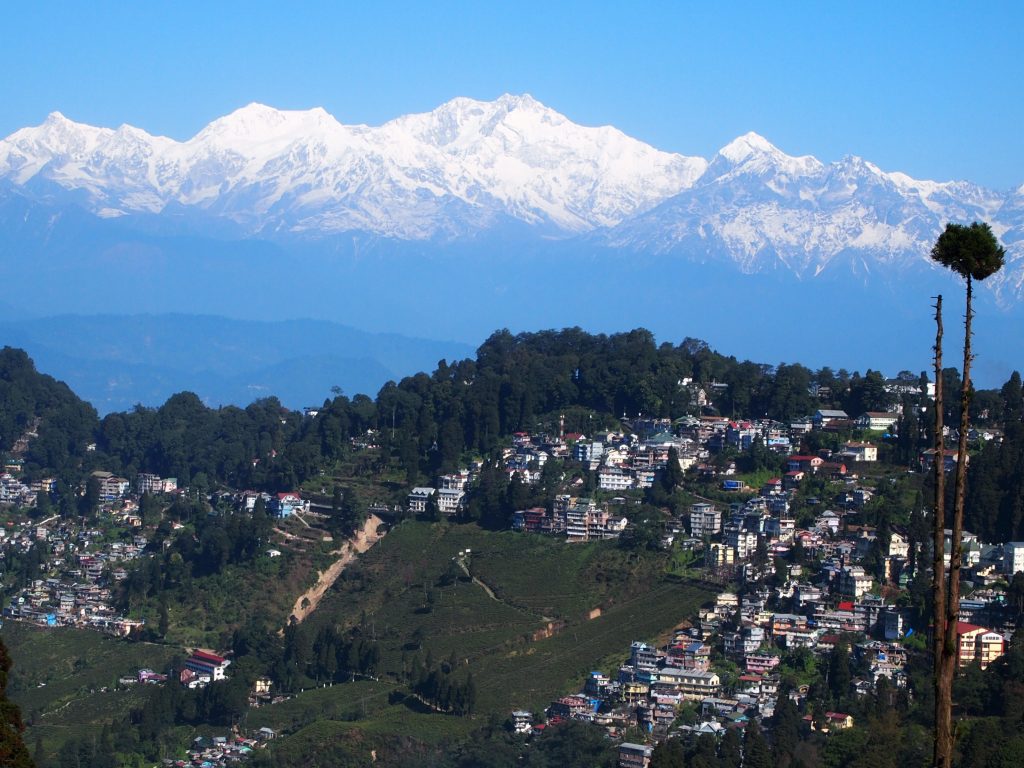 The view of snow-capped mountain range on a clear day